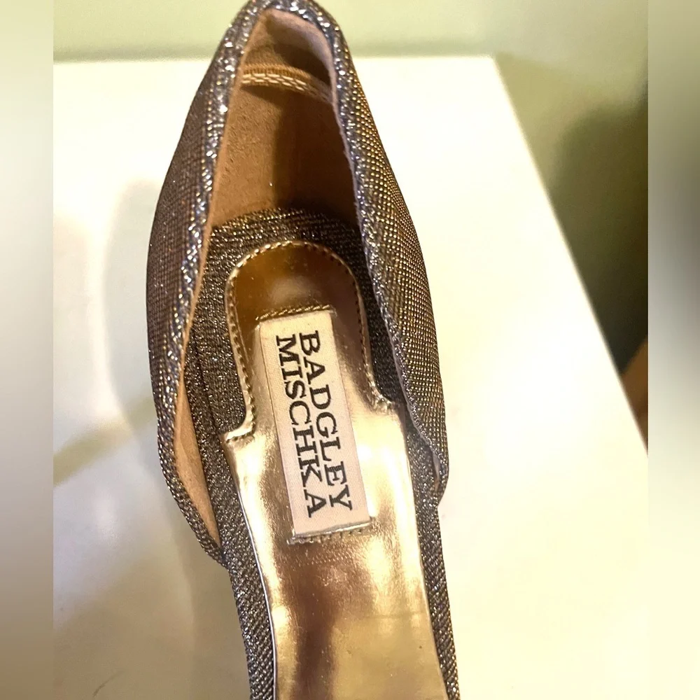 Badgley Mischka Silver Glitter D’Orsay Heels Strappy Evening Pumps 7